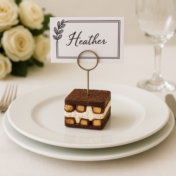 Tiramisu Place Card Holders – Set of 4 – Handmade Clay Mini Dessert Table Décor - Picture 1 of 16